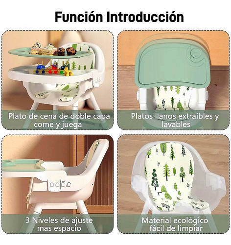 Ajustable Silla Alta Periquera Para Bebé Con Bandeja Silla Para Bebe 3 En 1 Verde