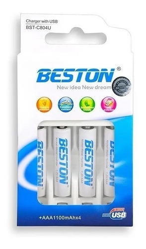 Cargador Beston Con Baterías Recargables Aaa 4x1100mah Itech