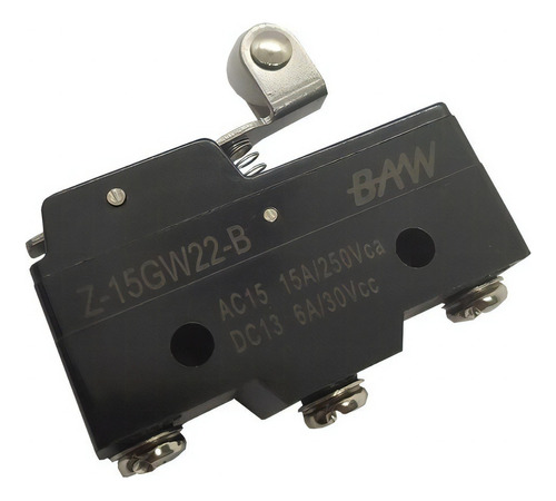 Microswitch Por Palanca Corta Con Roldana Baw Z-15gw22-b Color Negro