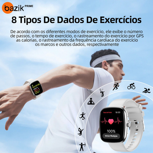 Relógio Inteligente Smartwatch Ultra Bazik Prime S35 Ultra Max, Masculino E Feminino Smartwatches Para Android, Ios 123 Modos Esporte Ip67 47mm Cor Prateado