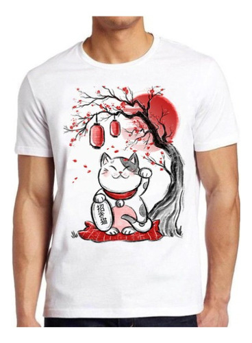 Polera Unisex Gato Mascotas Suerte Chino Algodon Estampado