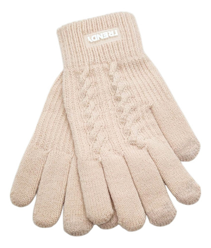 Guantes Tejidos Touch Táctil De Lana Trendy Mujer Invierno Caqui Liso