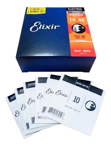 3 Jogos Guitarra Nanoweb 010-046 Usa - Elixir 16542