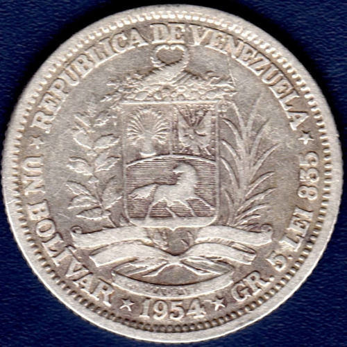 Moneda De Plata De 1 Bolívar De 1954