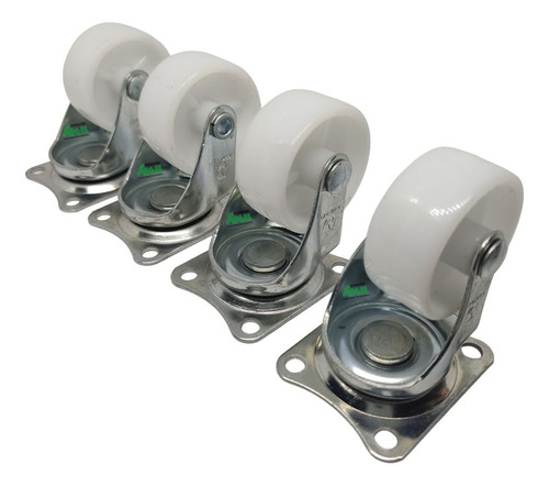 Rodachinas Planas Nylon Giratoria 1 1/2 Pulgada Blanca X4und