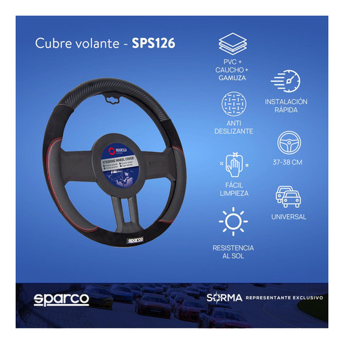 Imagen 2 de 9 de Cubre Volante Sparco Pvc+ Gamuza+ Caucho Ajuste Universal