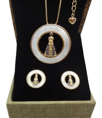 Imagem 1 de 5 de Conjunto Nossa Senhora Banhado A Ouro 18 K Pinkcat