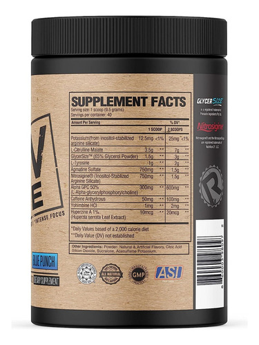 Raw Nutrition Pre-workout Pre Entreno 40 Servicios Sabor Blue Punch