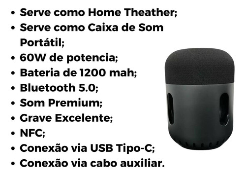 Monitor De Áudio Caixa De Som Bluetooth 5.0 60w NFC Usb-C Portátil Premium Mts 8004