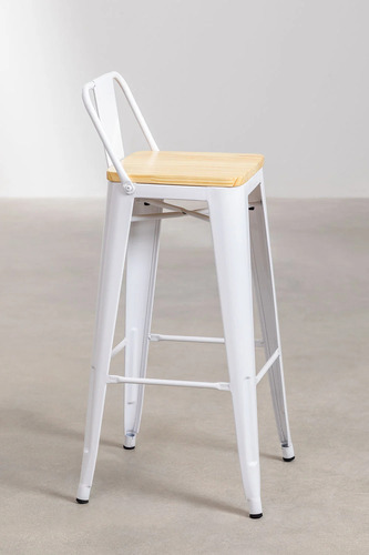 Taburete Tolix Madera Con Respaldo 66cm