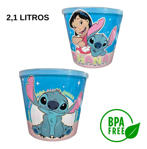 Kit Cinema Lilo&stitch Balde De Pipoca 2,1l E Copo Com Pin
