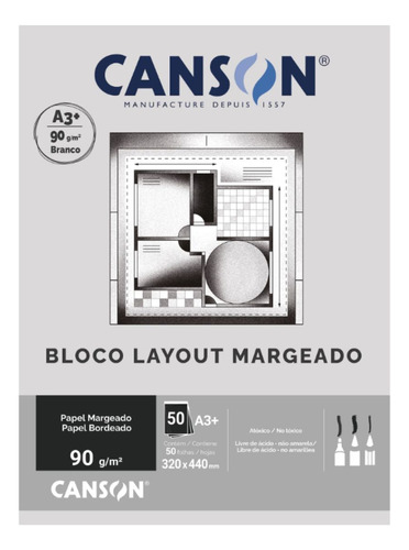 Bloco Papel Canson Layout 90g A3 50 Folhas