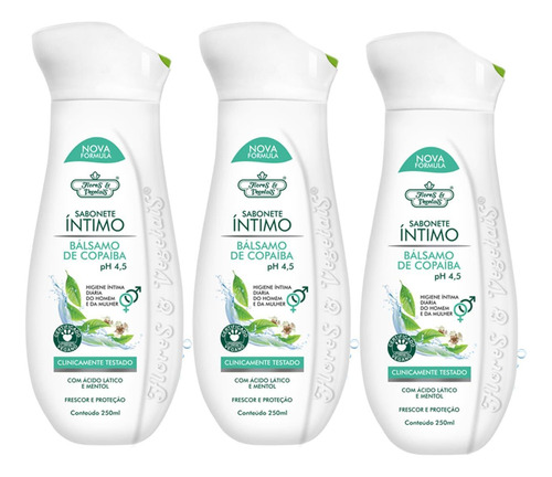 3x Sabonete Íntimo Flores & Vegetais Bálsamo Copaíba 250ml