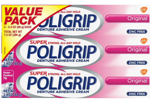 Poligrip Pasta Adhesiva Dental Zinc Free 70ml 3 Pack