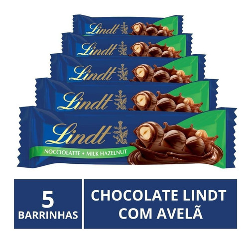 Chocolate Lindt Barra, Ao Leite C/ Avelã, 5 Barrinhas De 35g