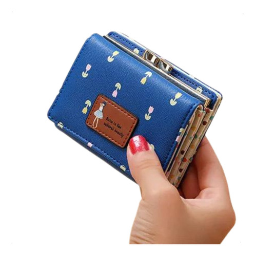 Billeteras De Mujer Wallet Monederos Mujer Tarjetero Color Azul Diseño De La Tela Floreado