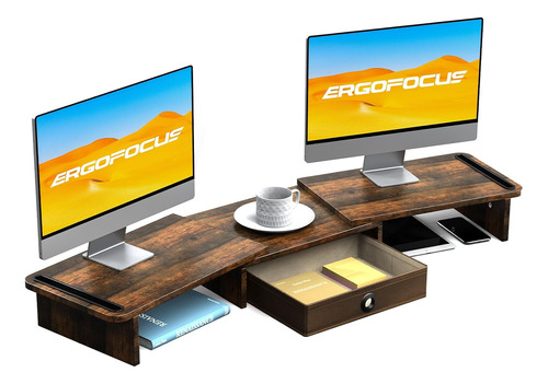 Ergofocus Soporte Elevador De Monitor Doble Con Cajón De Lon