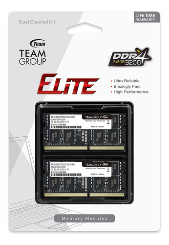 Memoria Ram Teamgroup Elite, 2x8 Gb, 3200 Mhz, Ddr4, 260 Pin