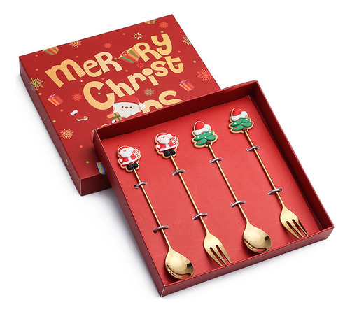 Q Cuchara De Navidad Y Tenedor De Postre Navideño De Acero