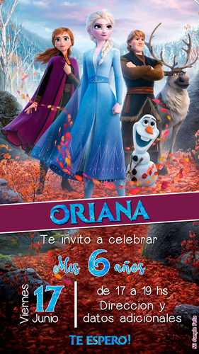 Invitación Digital Tarjeta Frozen 2 Disney Para Whatsapp