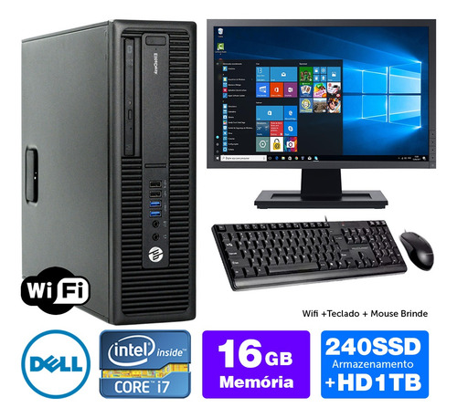 Imagem 1 de 5 de Desktop Completo Hp Compaq Sff I7 4g 16gb Ssd240+1tb Mon19w