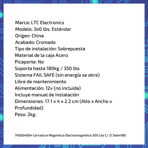 Imagen 6 de 10 de Cerradura Magnetica Electromagnetica 300 Lbs C/ Zl Setm180