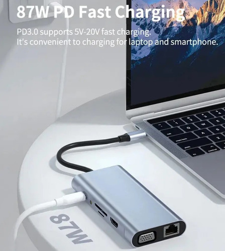 Adaptador Hub 4k 11 En 1 Usb-c Multipuertos 1000mbps