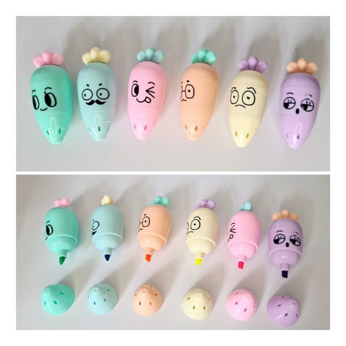 Mini rotulador de texto con diseño de zanahoria y bonito, con 6 colores