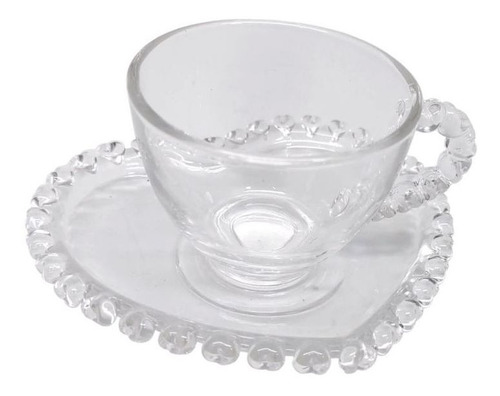 Imagem 2 de 10 de Jogo De Xícara Café Chá De Cristal Com Pires Coração 80ml