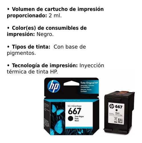 Imagen 3 de 4 de Cartucho De Tinta Hp Original Ink Advantage 667 Negro