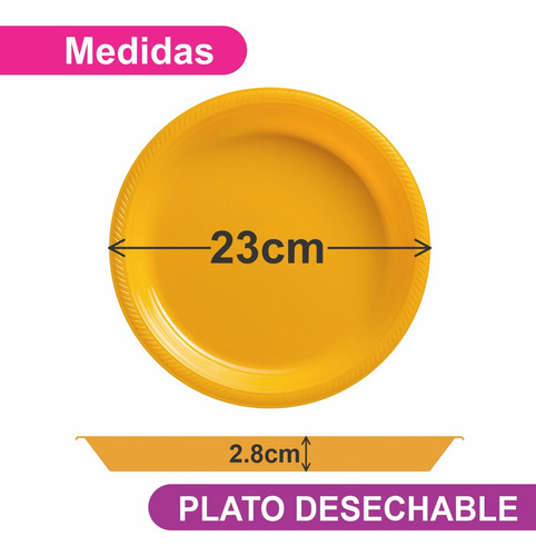 Plato Grande De Plástico Desechable Granmark - 20 Piezas Color Amarillo