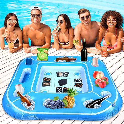 Mesa Flotante Para Piscina Portavasos Y Soporte Inflable De