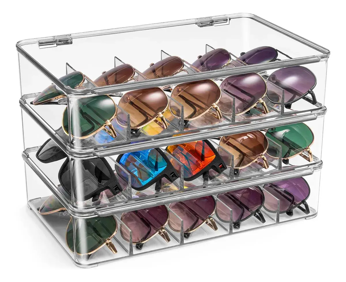 Organizador Porta Oculos Estojo 5 Divisórias Colmeia De Acrílico Premium Transparente 1 Unidade