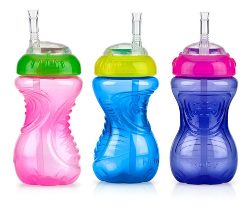 Vaso Antiderrame Para Niña Nuby De 3 Piezas Con Pajita Flexi