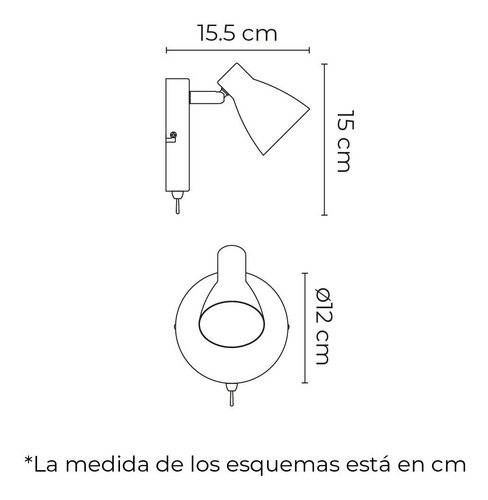 Lampara De Pared Para Recamara Minimalista 1 Foco 50w Gu10 Estructura Negro