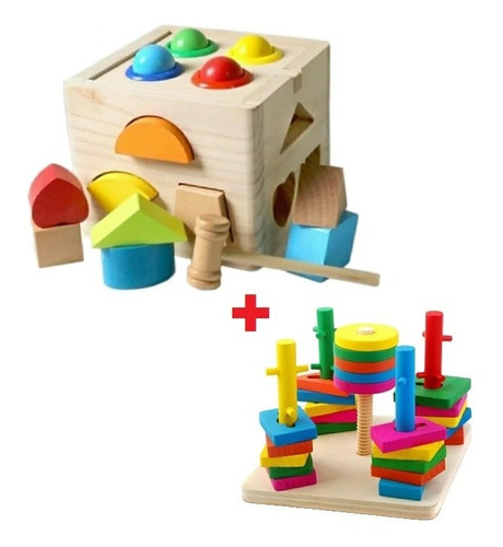 Juguetes De Madera  Cubo Bebes Didactico Multifuncional 