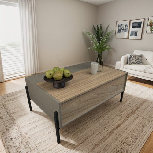 Mesa Ratona De Centro Living Con Puerta Melamina Gris/nogal