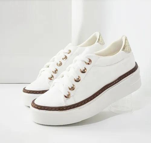 Tenis Mujer Blanco Lona Tela Ocre Sun