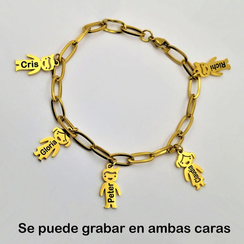 Imagen 2 de 6 de Pulsera 5 Niña/o Acero Chapa De Oro Grabado Láser