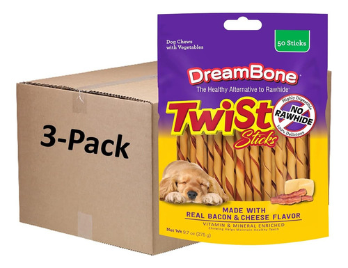 Dreambone Twist Sticks, 150 Unidades, Sabor Tocino Y Queso