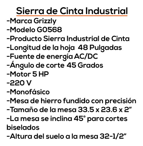 Imagen 4 de 8 de Sierra Industrial Grizzly De Cinta Industrial 24 5hp Bagc