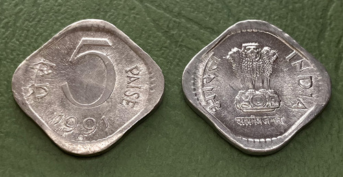 India - Moneda 5 Paisa 1991 - León De Ashoka