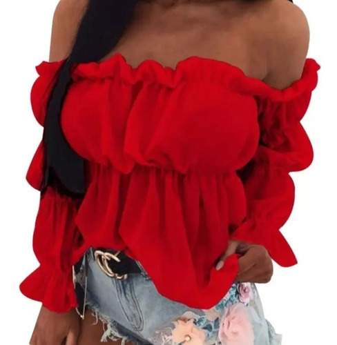 Blusa Campesina Cuello Bandeja Manga Larga