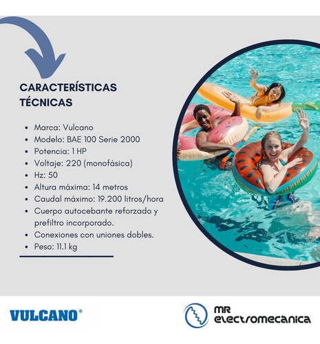 Imagen 3 de 10 de Bomba Pileta Autocebante Vulcano Bae100 1 Hp Serie 2000