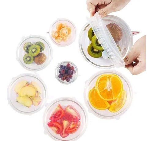 Tapas Elasticas Silicona Reutilizables Ajustable 6 Pz Comida Color Azul Liso