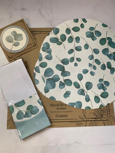 Imagen 4 de 10 de Set Platos De Sitio De Papel + Porta Cubiertos + Posavasos