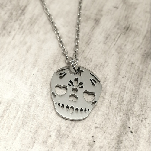 Collar Dije Calavera Acero Día De Muertos Catrina Halloween