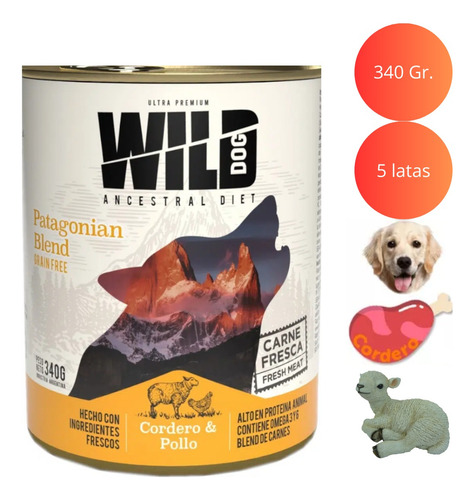 Alimento Humedo Perros Wild Dog Adulto Cordero Pollo 340g