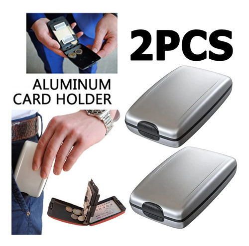 2pcs Estuche Identificación De Metal Con Billetera Aluminio