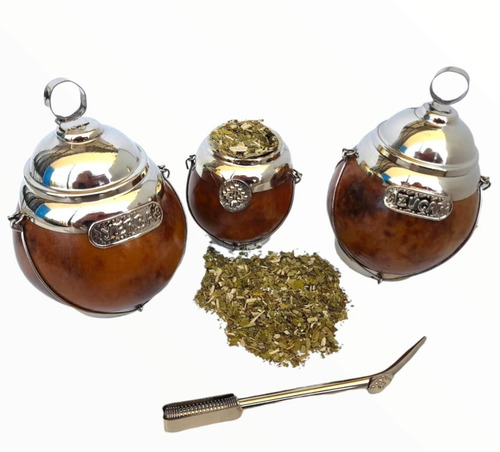 Imagen 1 de 2 de Set De Mate Argentino Azucarero, Yerbero Y Mate Envio Gratis